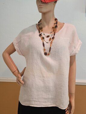 Bellaumbra 100% Linen Ivory short sleeve top tunic large Italian